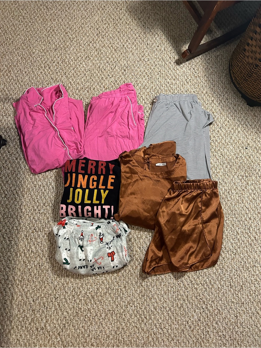 LOFT Copper Satin Pajama Set with Pink & Stripe Mix